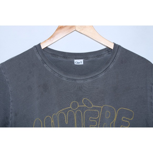 Clare V. Women's Large Gray Yellow Round Neck T-Shirt - Picture 2 of 14